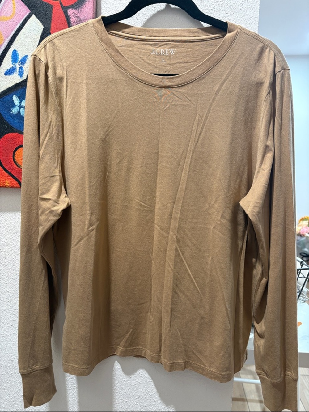 J. Crew Long Sleeve Crewneck Tee in Camel Brown